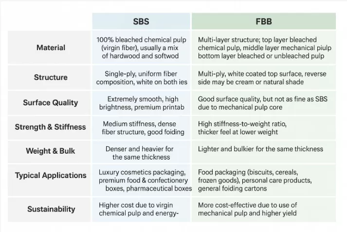 SBS vs.FBB: Как выбрать наиболее подходящий упаковочный картон SBS vs.FBB: Как выбрать наиболее подходящий упаковочный картон